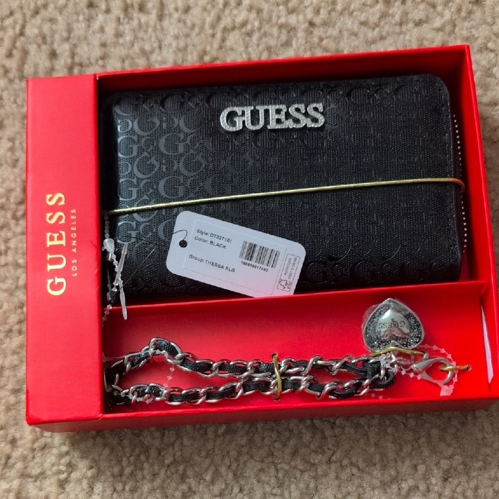 Guess Black Monogram Wallet with Chain